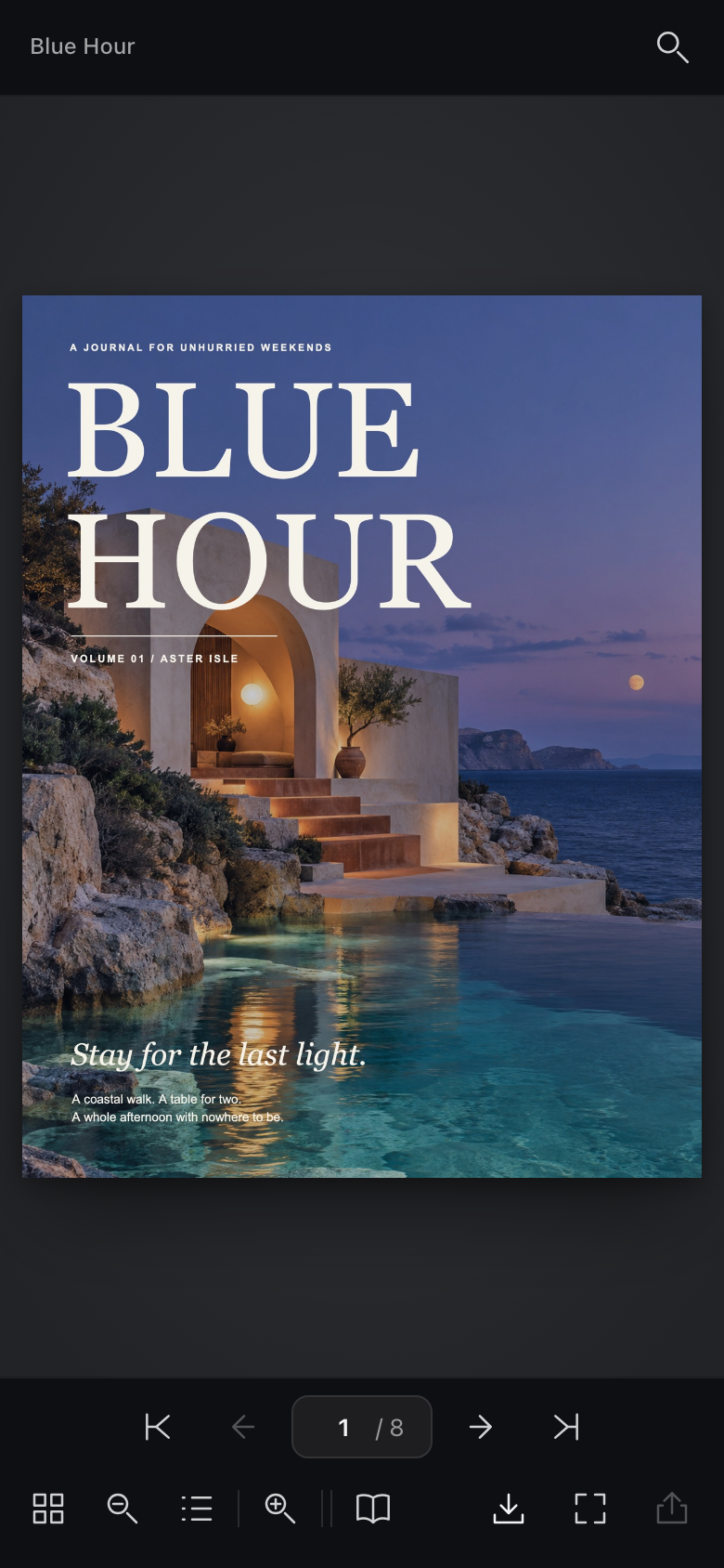 The same publication on a phone, showing the cover as a single page.